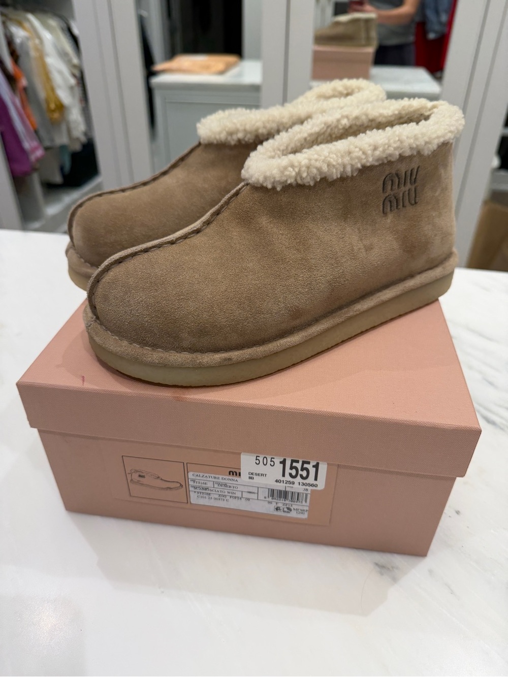 Miu Miu Beige Shearling-Lined Suede ankle Booties size 38
